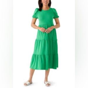 crown & ivy Tiered Puff Sleeve Midi Dress Green XXL